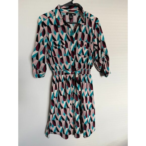 Millennium Multi-color 3/4 Button Down Elastic Waist Shirt Dress - Size XL - Picture 3 of 6